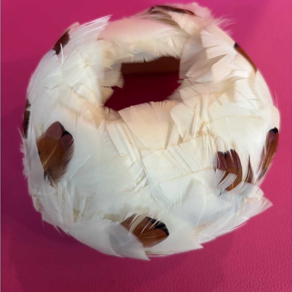 Vintage White and Brown Feathered Headband